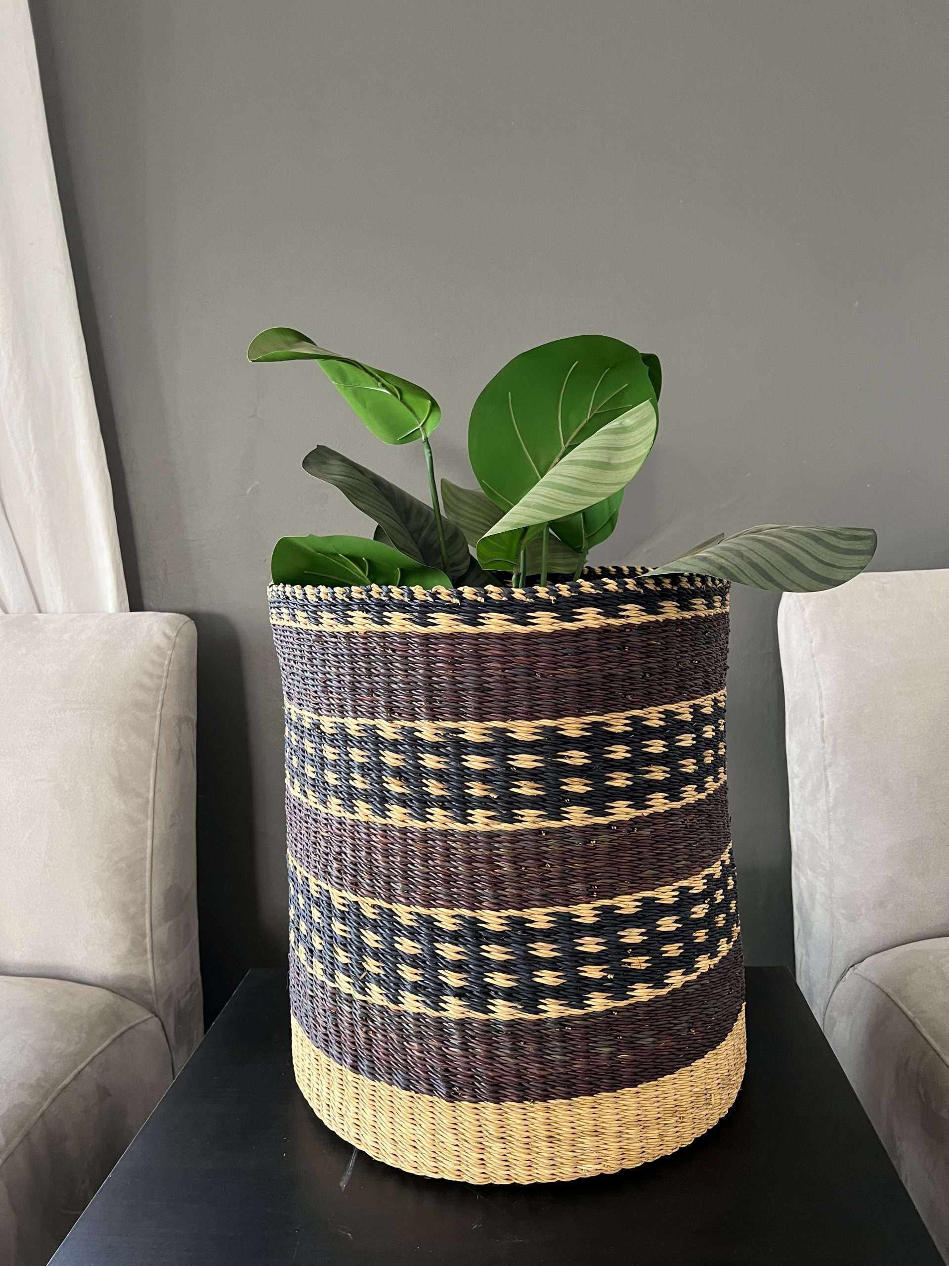 black woven planter Planter basket by Ayamga – Handmade by Akua